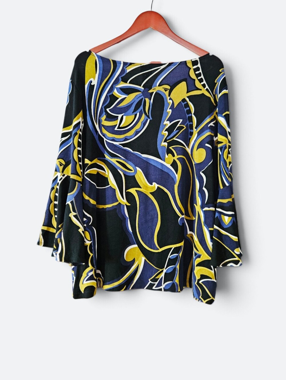 Chico's Travelers Boat Neck 3/4 Sleeve Bold Print Relaxed Fit Tunic Top XL/16 - Picture 2 of 7